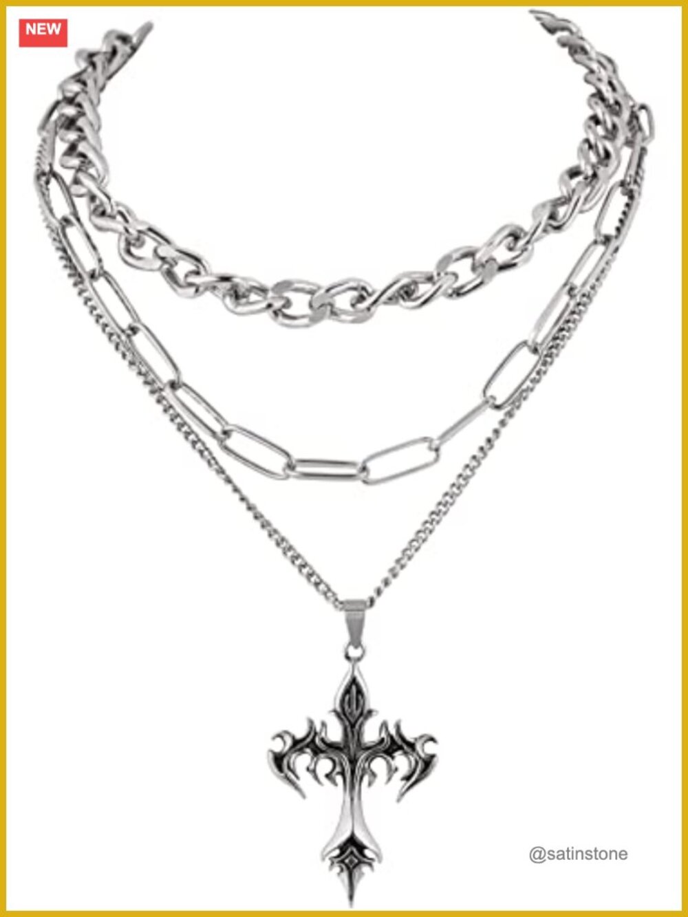 Gothic Layered Cross Choker Necklace Zinc Alloy Stainless Steel Goth Jewelry